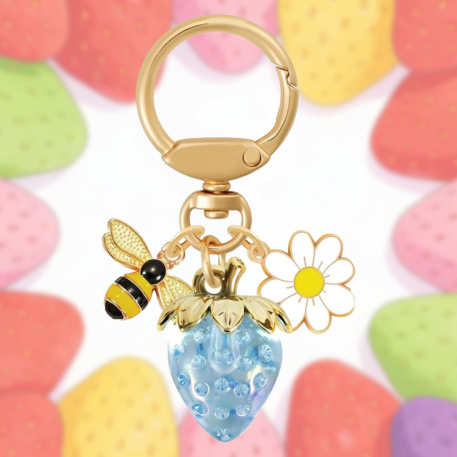 Crystal Strawberry & Daisy Keychain view 4
