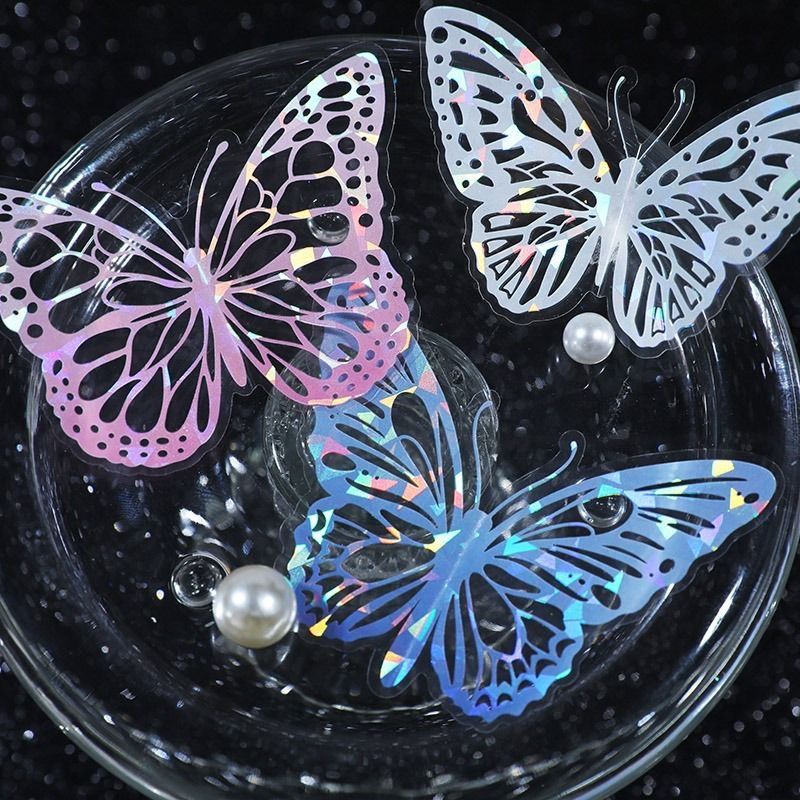 Color Butterfly Holographic Cake Stickers PET Seashell Gloss Butterfly Cake Decorations DIY Dessert Toppers Party Supplies 20pcs x 2 Packs view 3