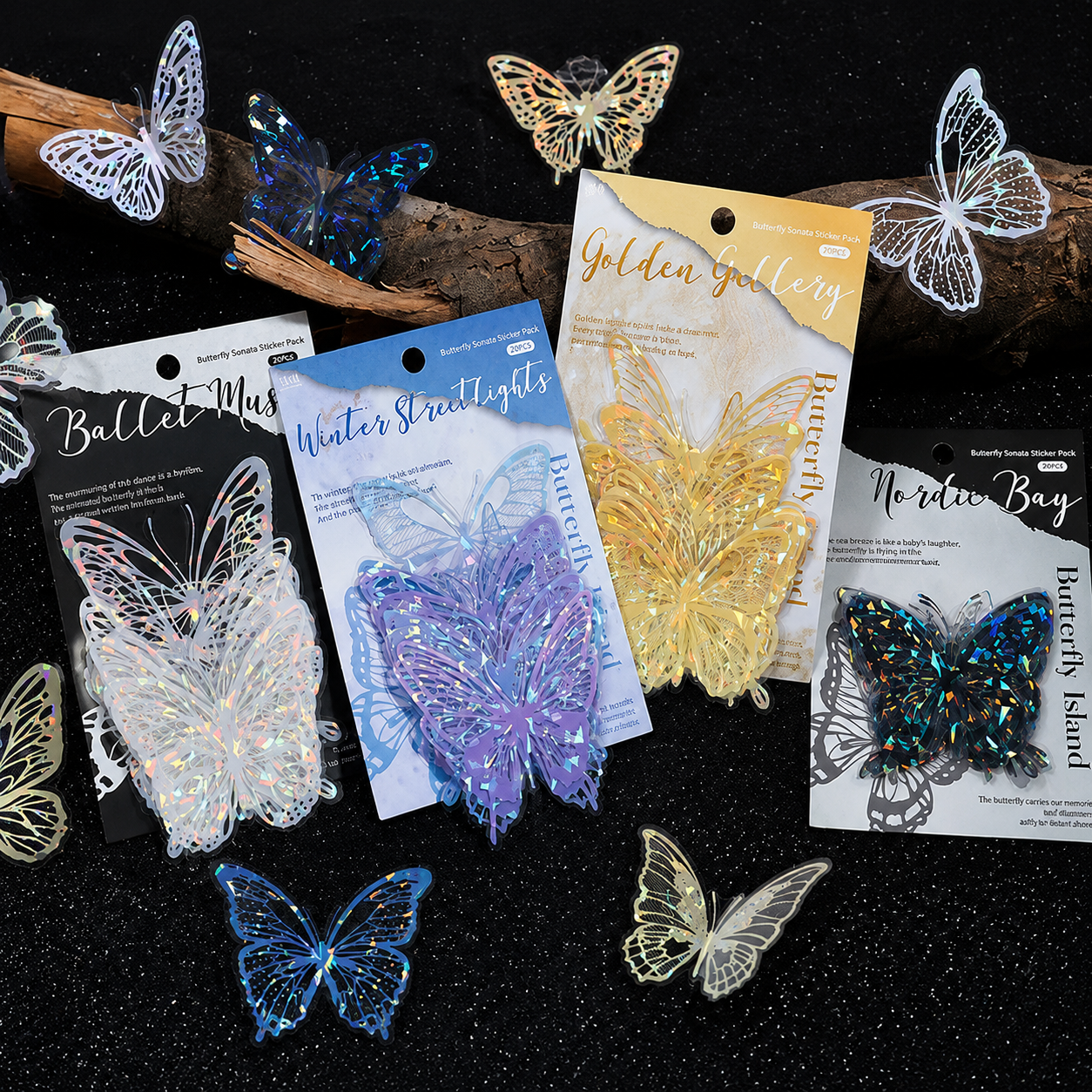 Color Butterfly Holographic Cake Stickers PET Seashell Gloss Butterfly Cake Decorations DIY Dessert Toppers Party Supplies 20pcs x 2 Packs view 4