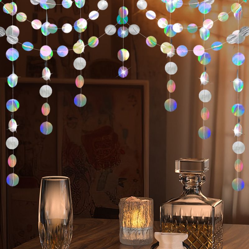 Iridescent Circle Garland 2 Pack 3m Each Holographic Hanging Party Decoration Circular Bunting Streamer Birthday Wedding Event Decor Lightweight Easy Setup view 4