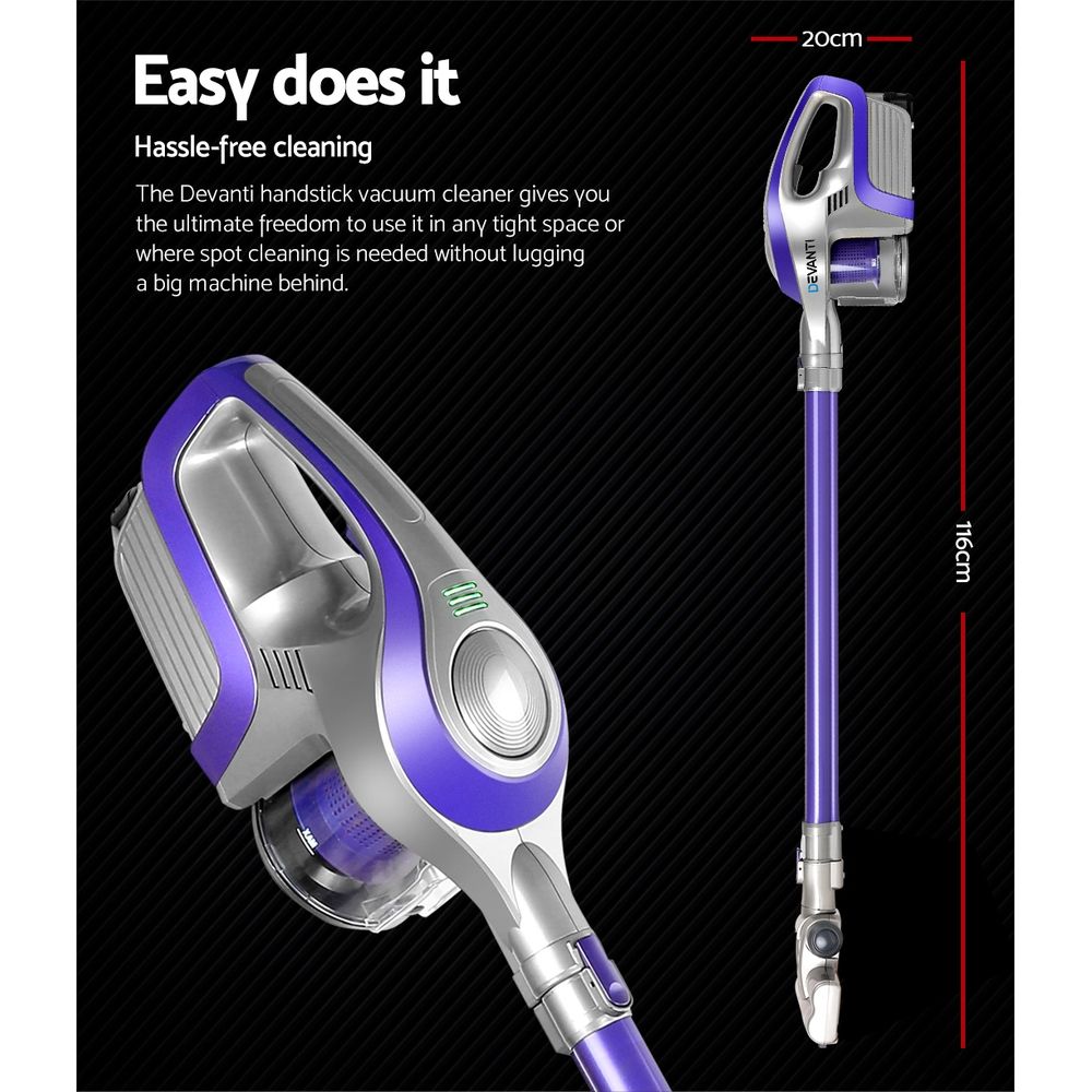 Devanti Bagless Cordless Stick Vacuum Cleaner 150W Purple view 2