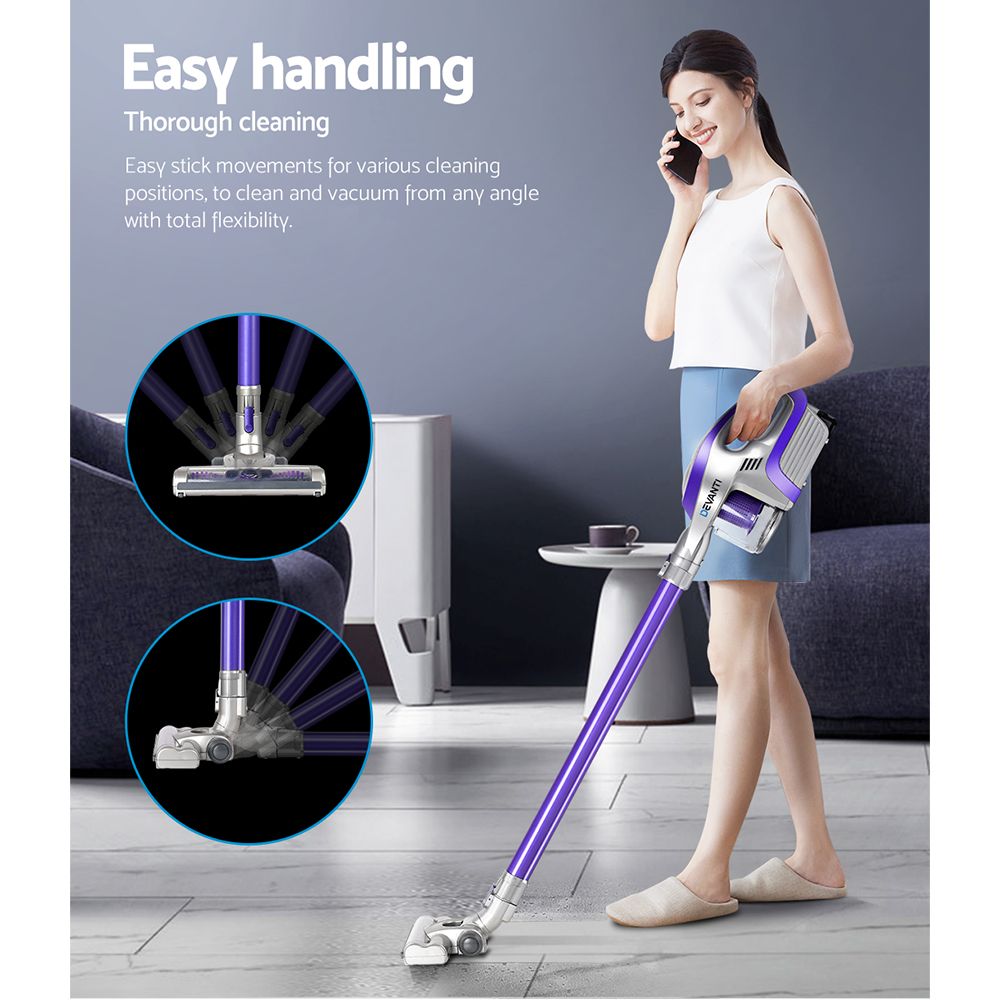 Devanti Bagless Cordless Stick Vacuum Cleaner 150W Purple view 3