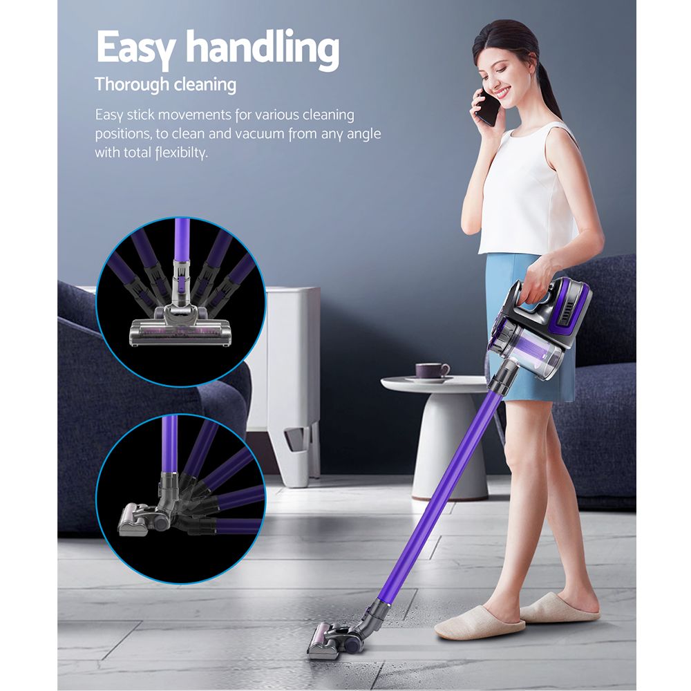 Devanti Cordless Stick Vacuum Cleaner Roller Brush 150W Purple view 4