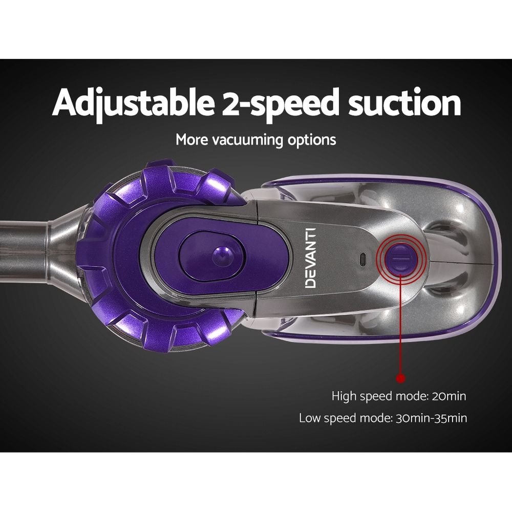 Devanti Cordless Stick Vacuum Cleaner Roller Brush 150W Purple view 5
