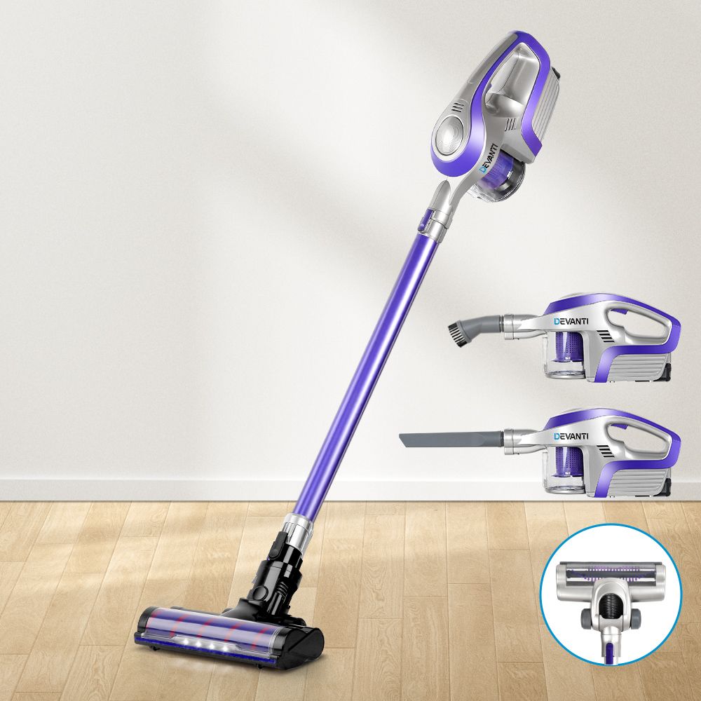 Devanti Stick Vacuum Cleaner Roller Brush 150W Purple Grey
