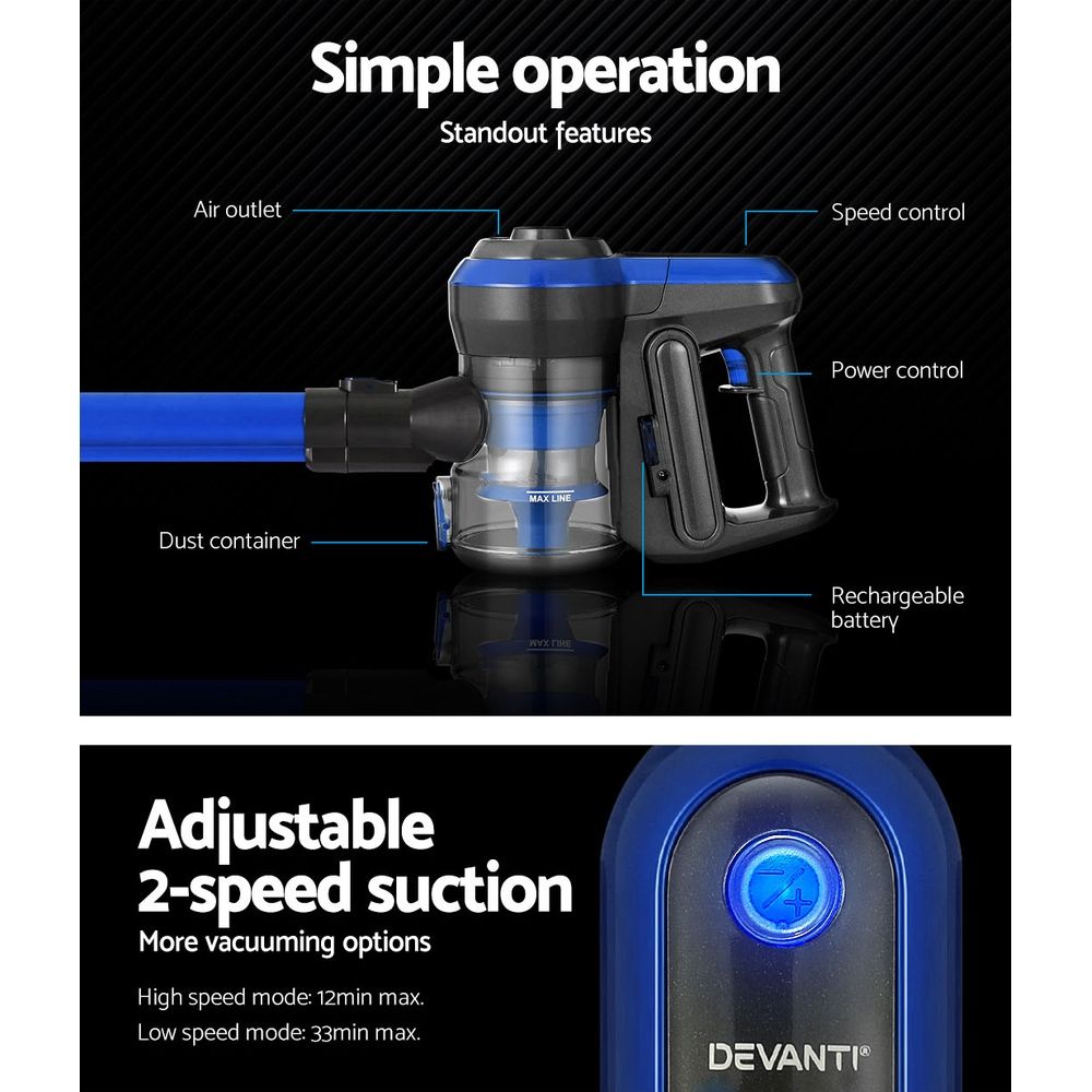Devanti Brushless Cordless Stick Vacuum Cleaner 250W view 3
