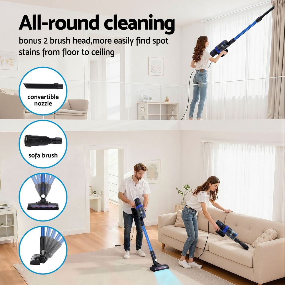Devanti Brushless Cordless Stick Vacuum Cleaner 350W Blue view 3