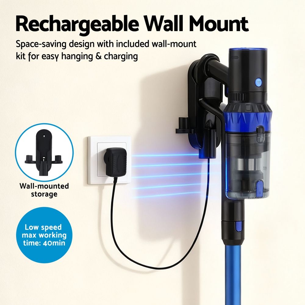 Devanti Brushless Cordless Stick Vacuum Cleaner 350W Blue view 4
