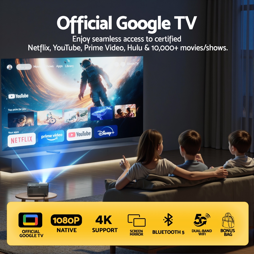Devanti 4K Google TV Wifi Video Projector Home Cinema view 4
