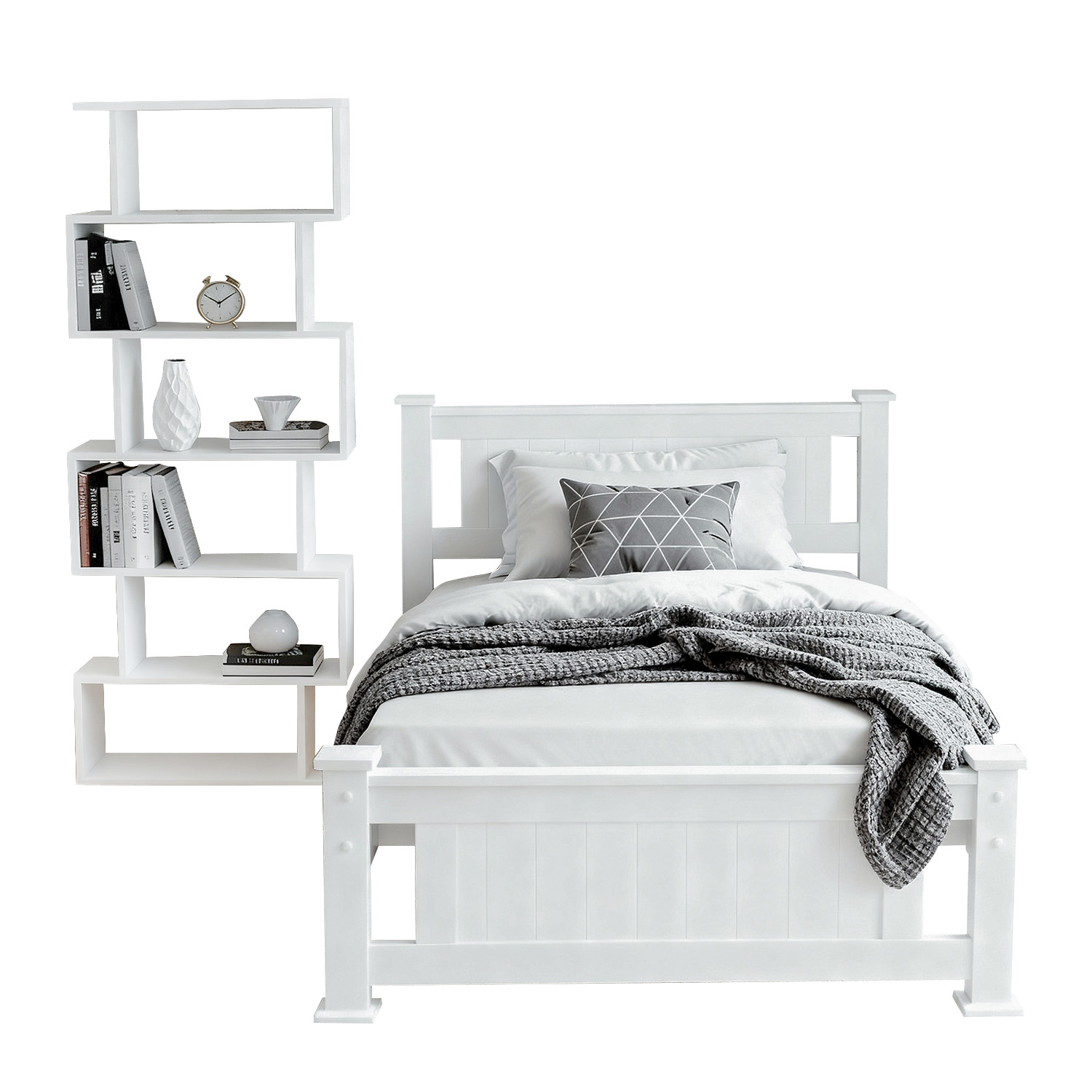 Artiss Rio King Single Bed Frame & S-Shape Display Shelf