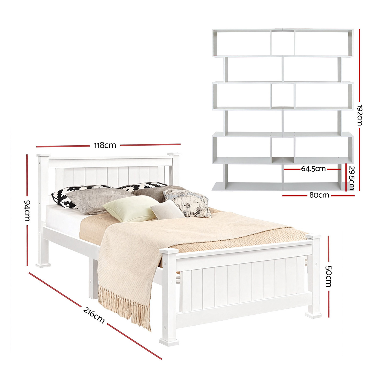 Artiss Rio King Single Bed Frame & S-Shape Display Shelf view 2