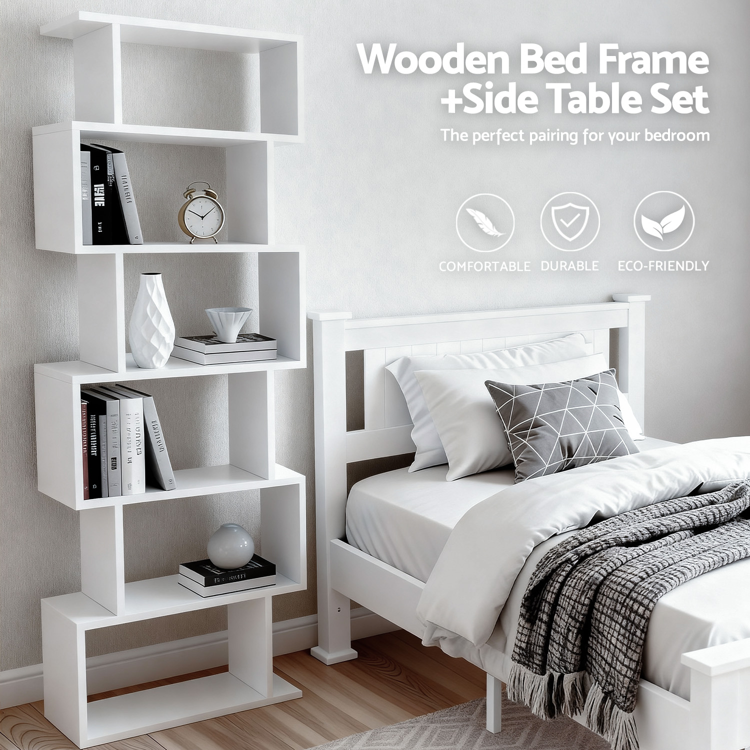 Artiss Rio King Single Bed Frame & S-Shape Display Shelf view 3