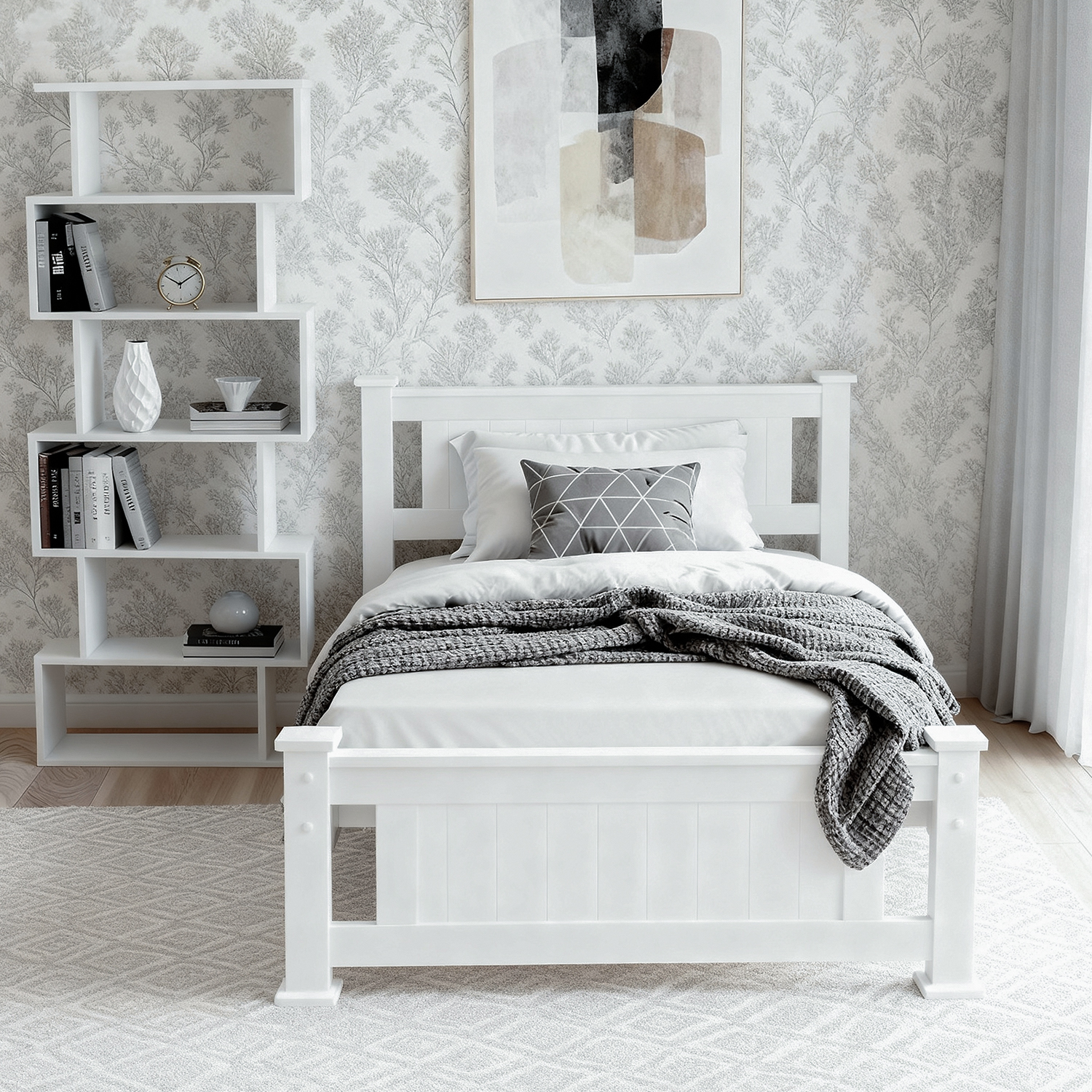 Artiss Rio King Single Bed Frame & S-Shape Display Shelf view 5