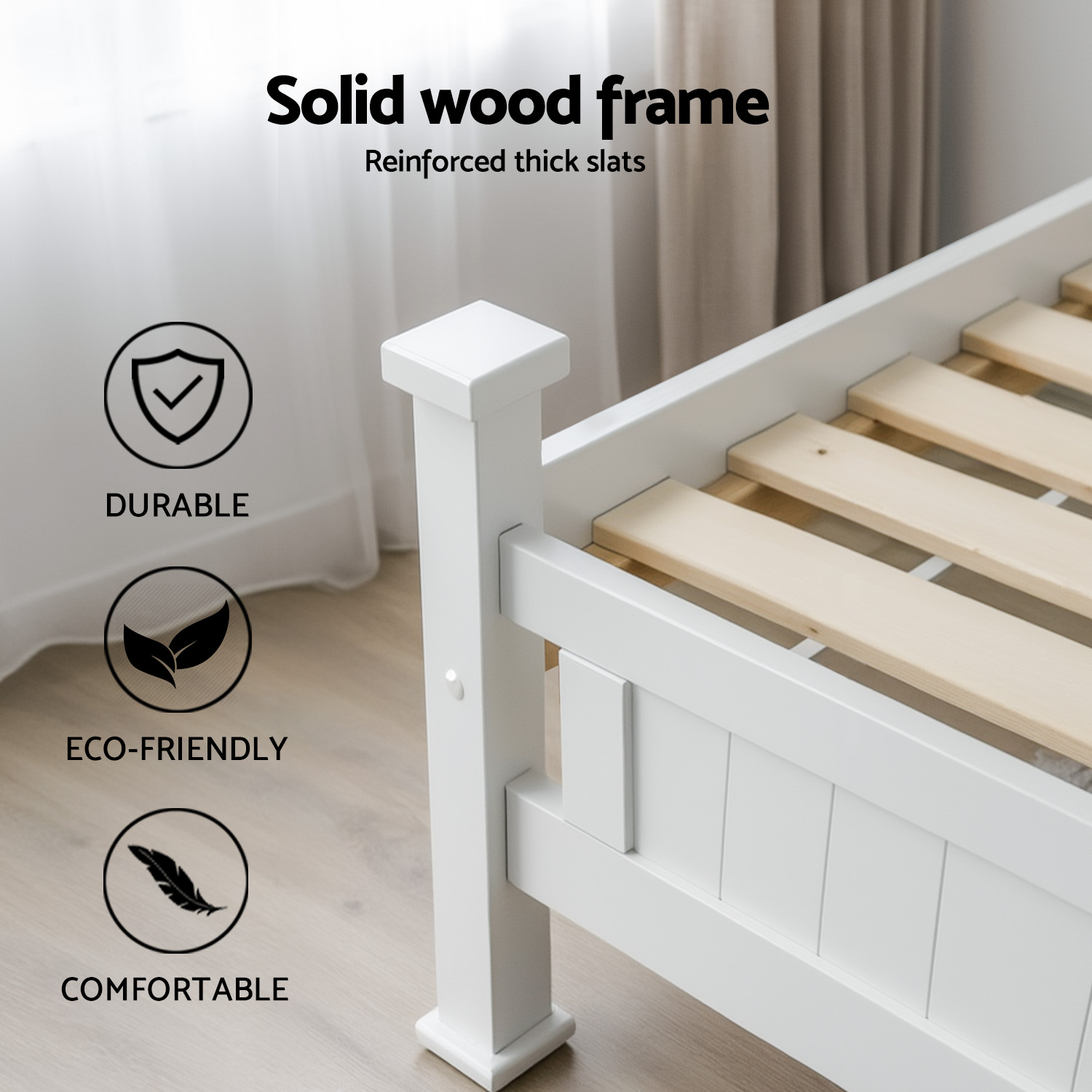 Artiss Rio King Single Bed Frame & Bedside Drawer, White view 4