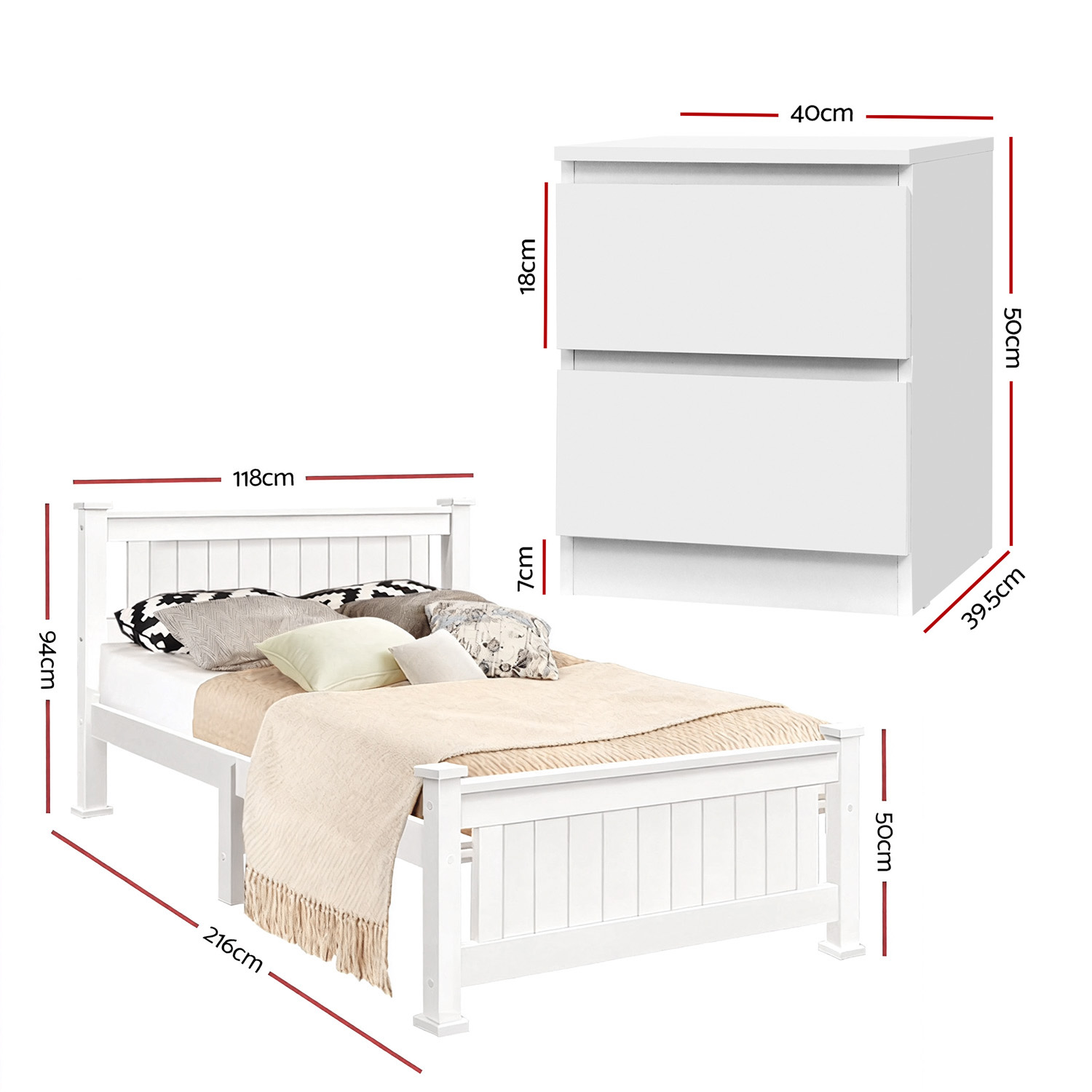 Artiss Rio King Single Bed Frame & Pepe Bedside Table view 2
