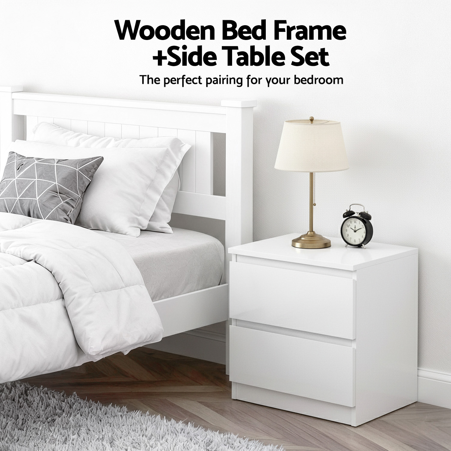 Artiss Rio King Single Bed Frame & Pepe Bedside Table view 4