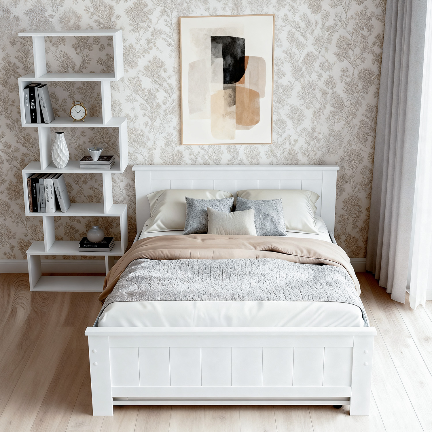 Artiss Elvis Trundle Bed Frame & Display Shelf Set view 4