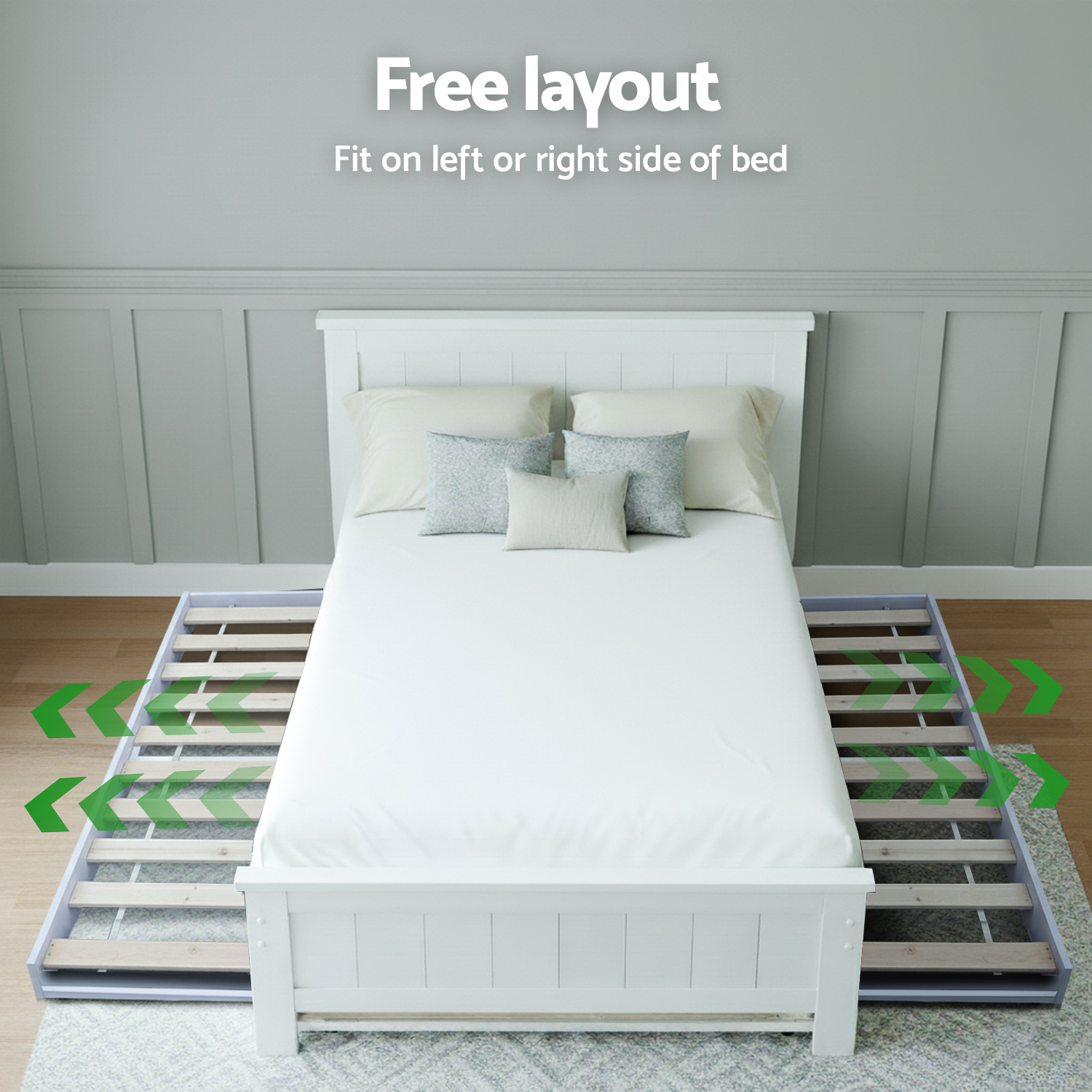 Artiss Trundle King Single Bed Frame & Bedside Drawer, White view 4