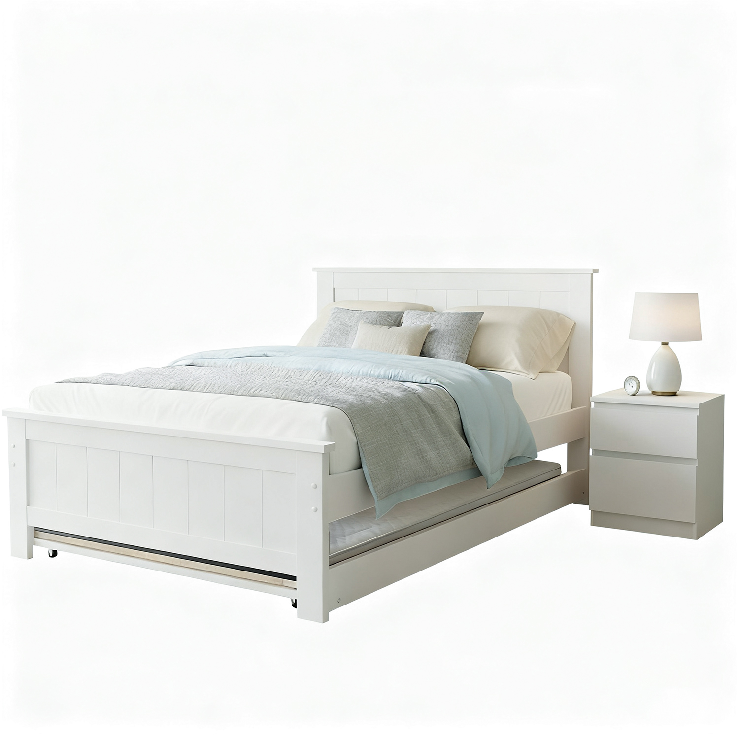 Artiss Elvis Trundle King Single Bed Frame & Pepe Bedside Table