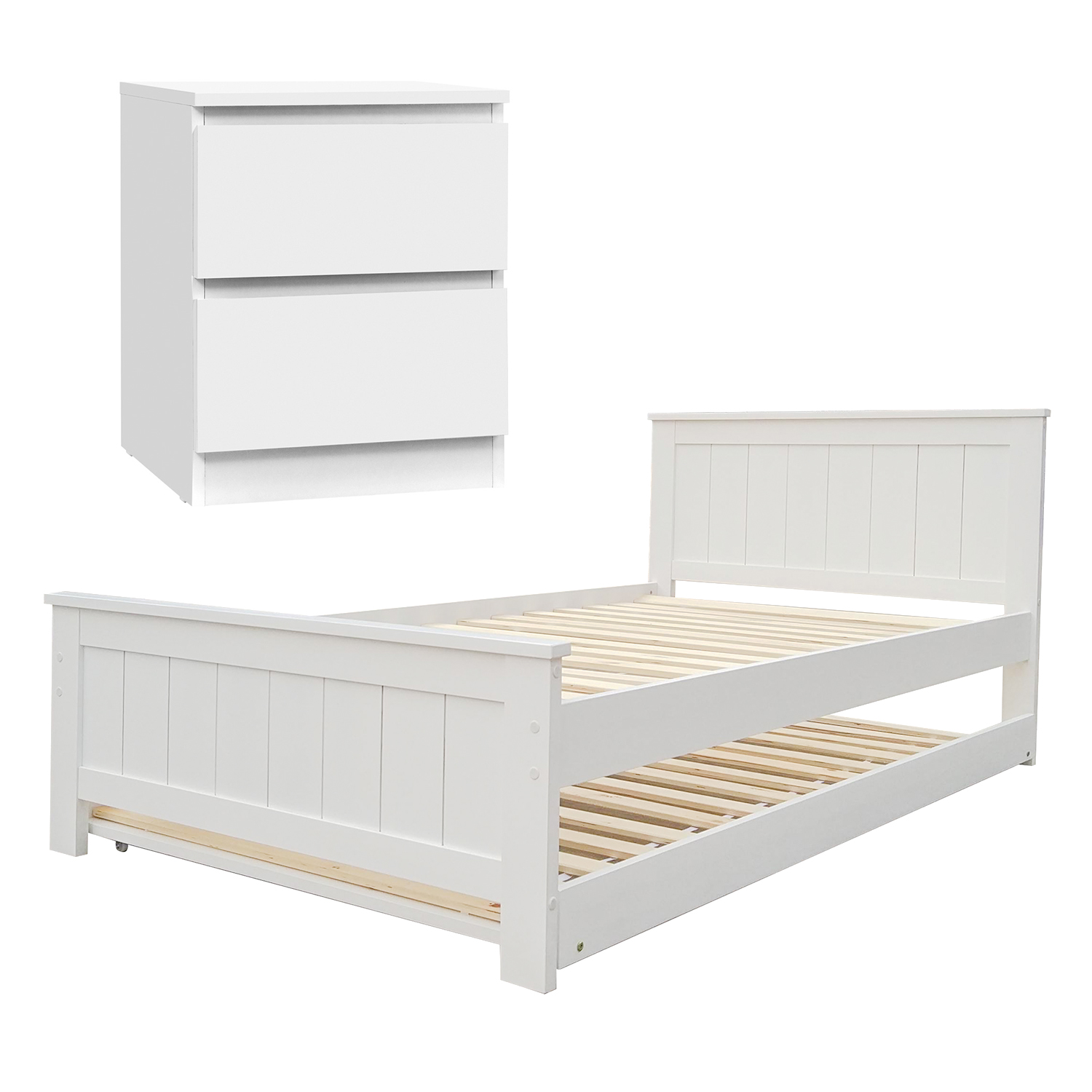 Artiss Elvis Trundle King Single Bed Frame & Pepe Bedside Table view 2