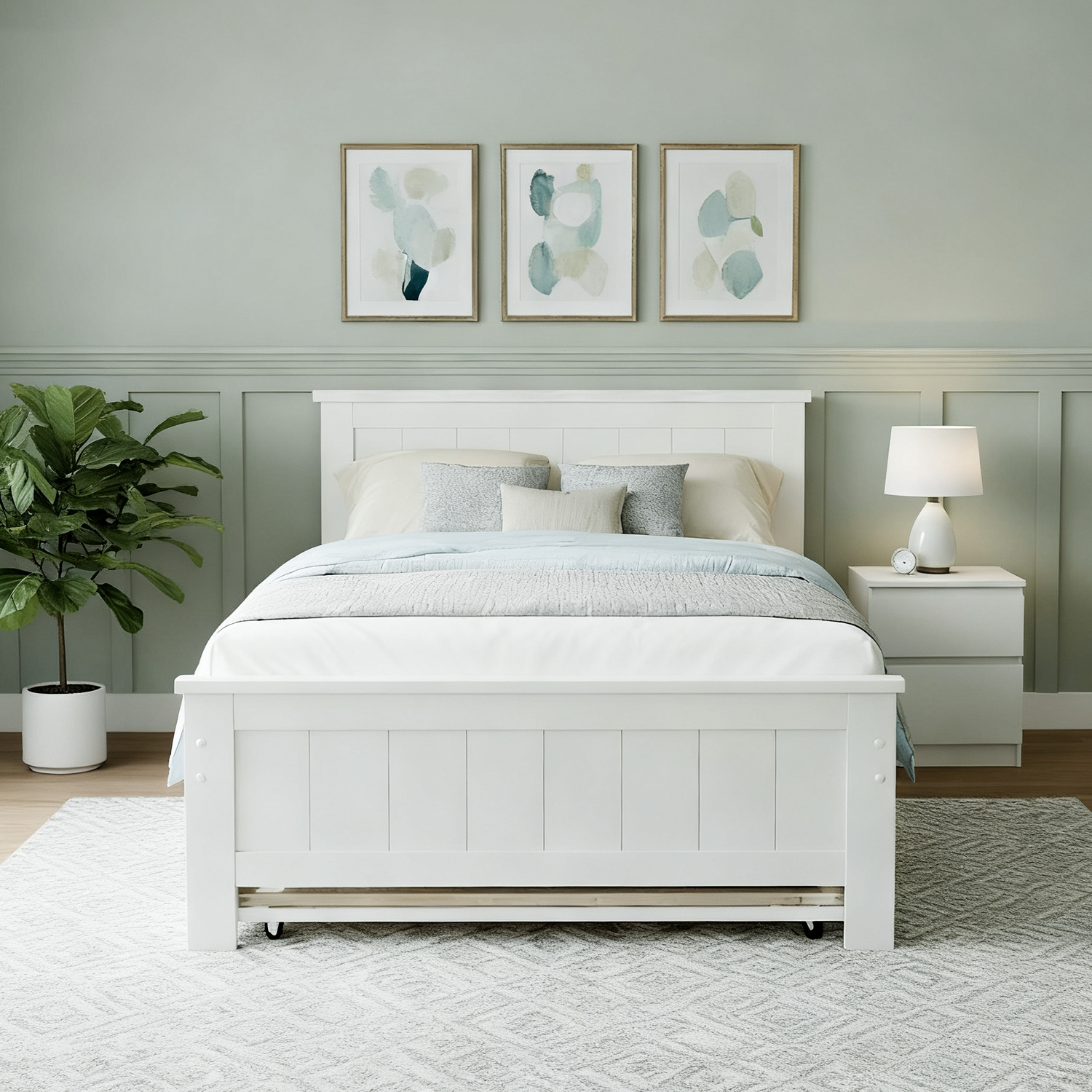 Artiss Elvis Trundle King Single Bed Frame & Pepe Bedside Table view 4