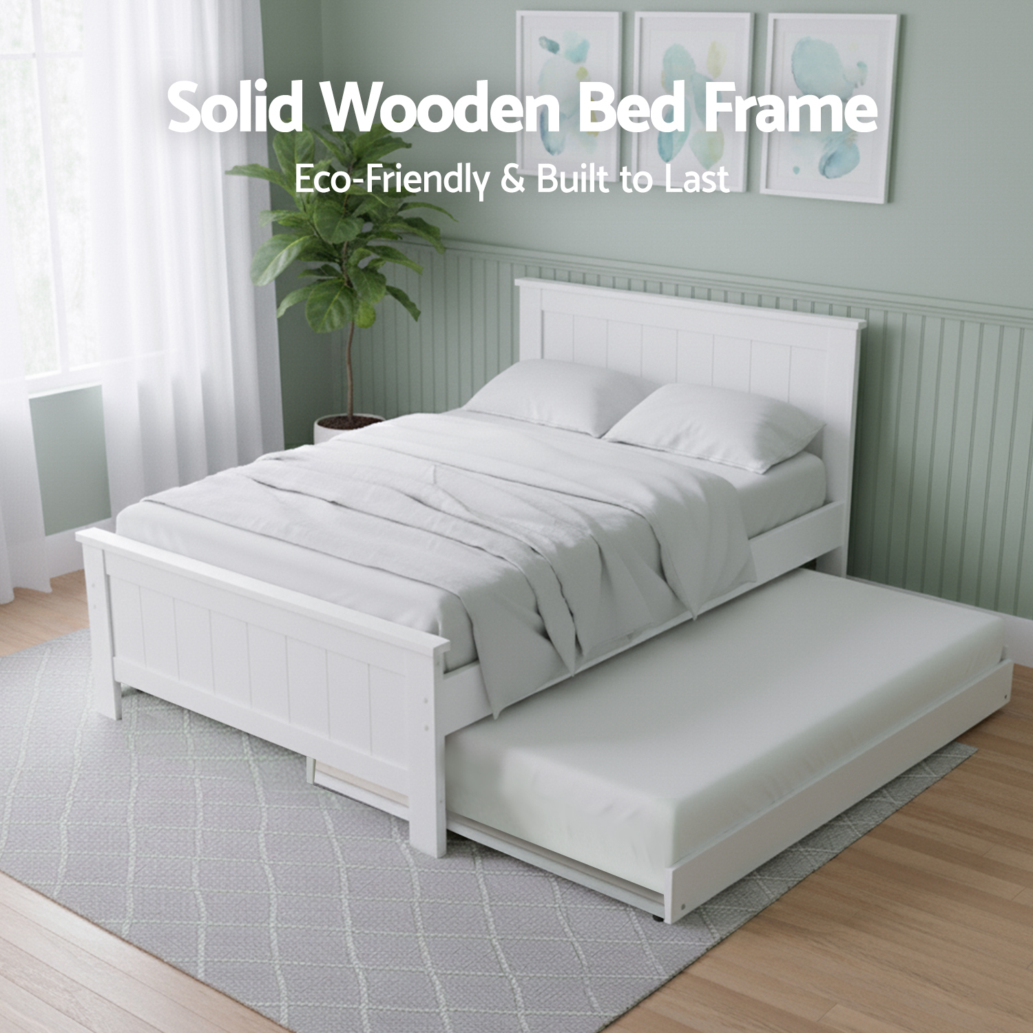 Artiss Elvis Trundle King Single Bed Frame & Pepe Bedside Table view 5