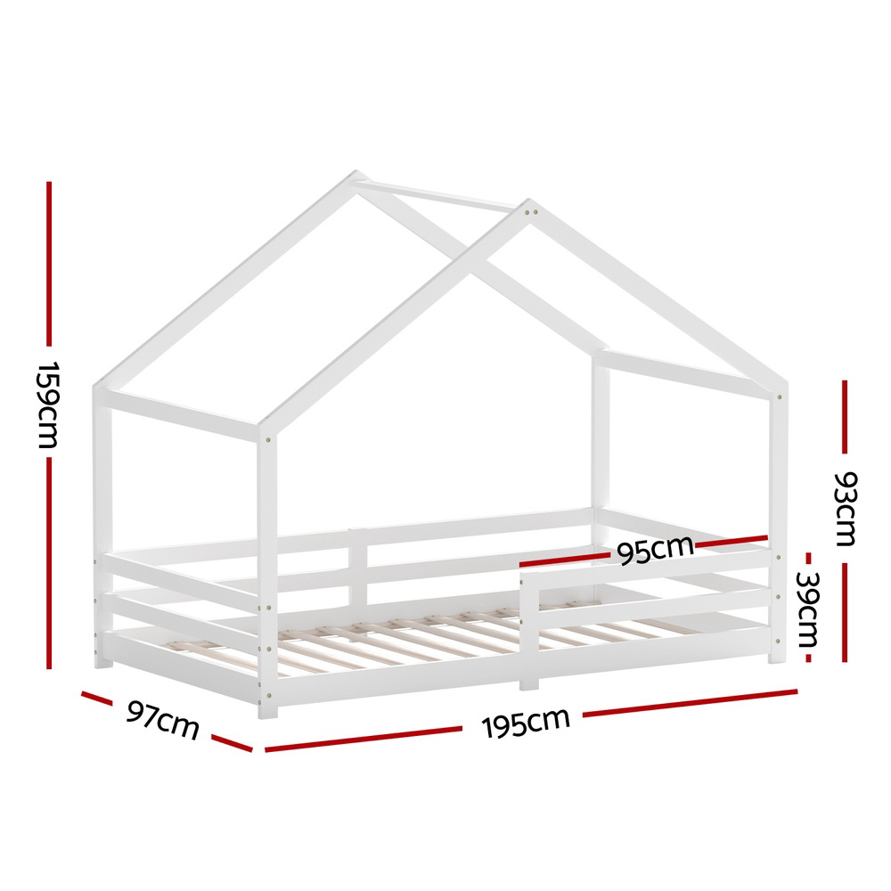 Artiss AMOS Wooden Kids House Bed Frame, White view 2