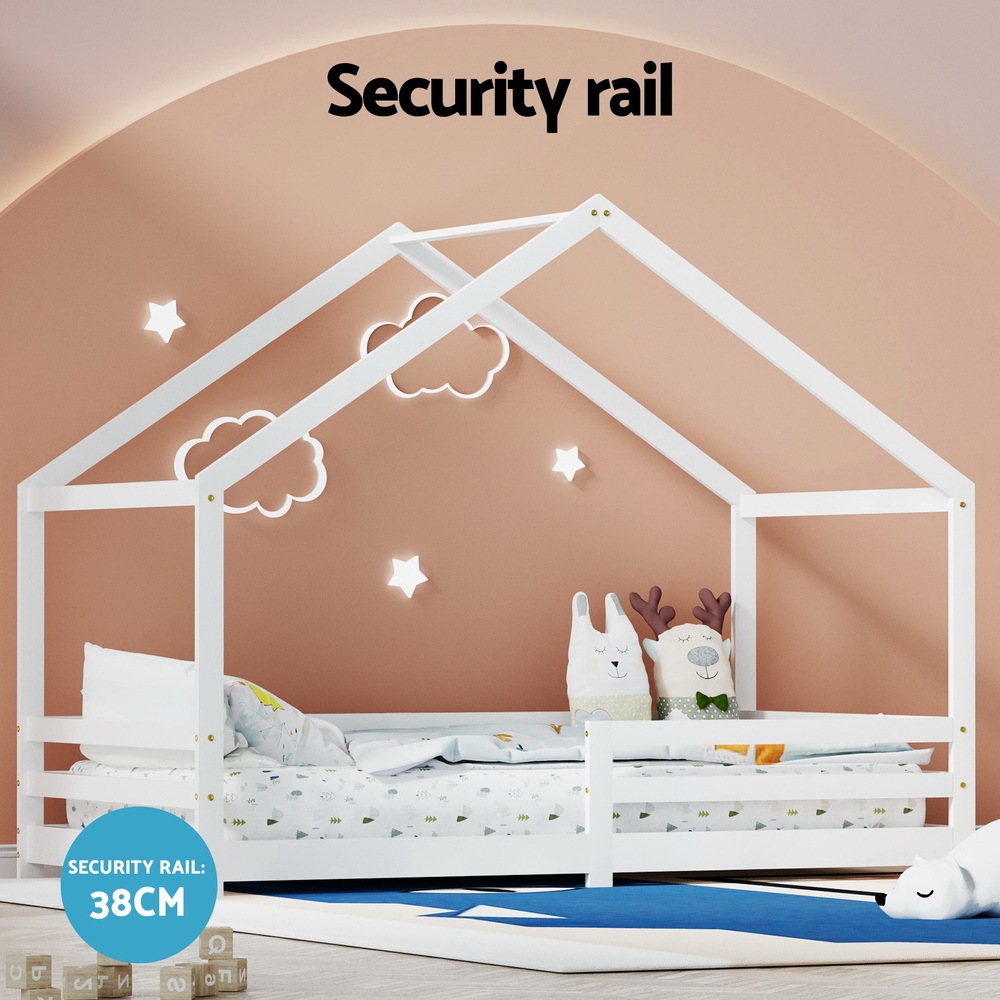 Artiss AMOS Wooden Kids House Bed Frame, White view 5