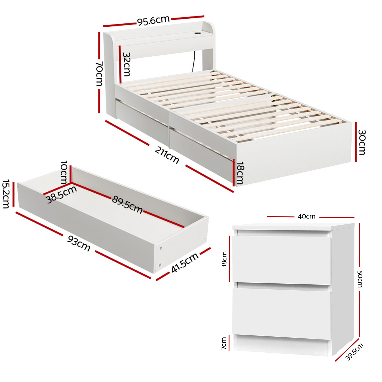 Artiss Aura Single Bed Frame and Bedside Table Set view 2