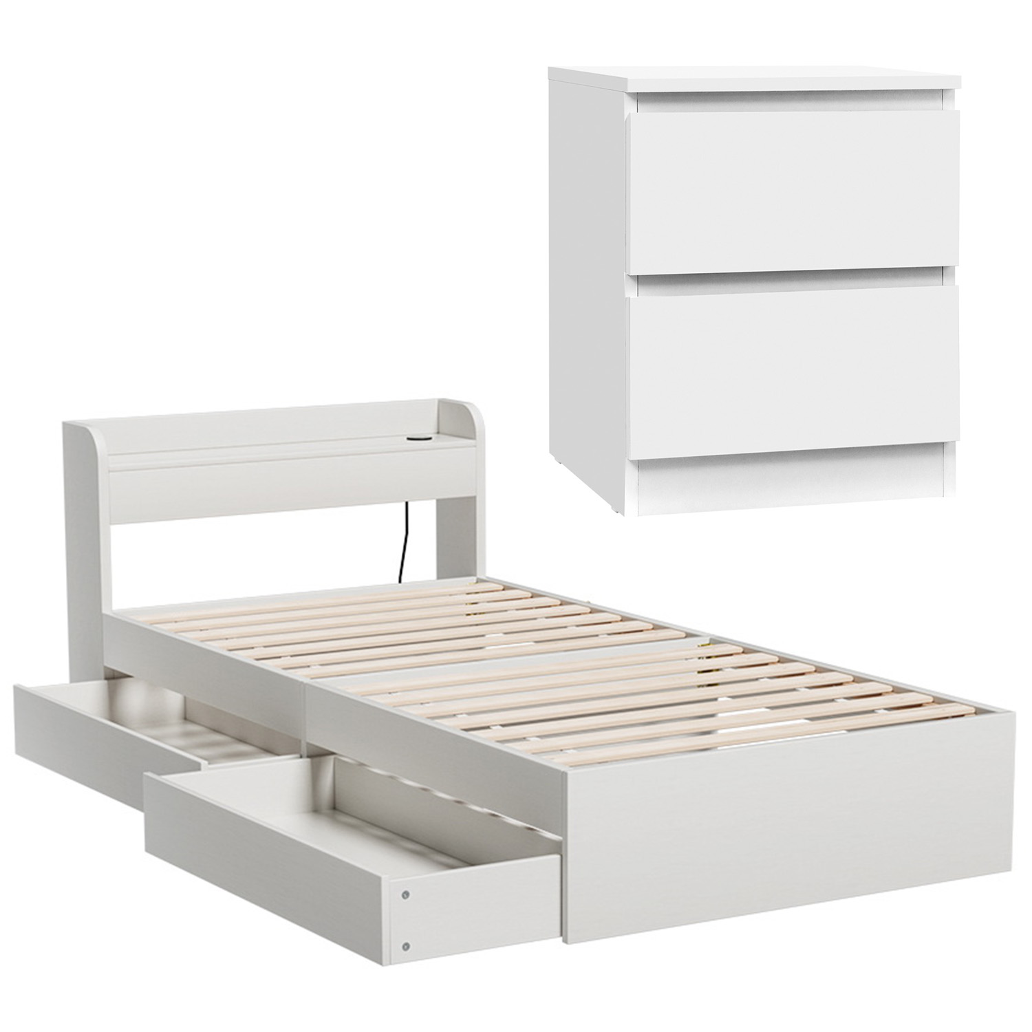 Artiss Aura Single Bed Frame and Bedside Table Set view 3