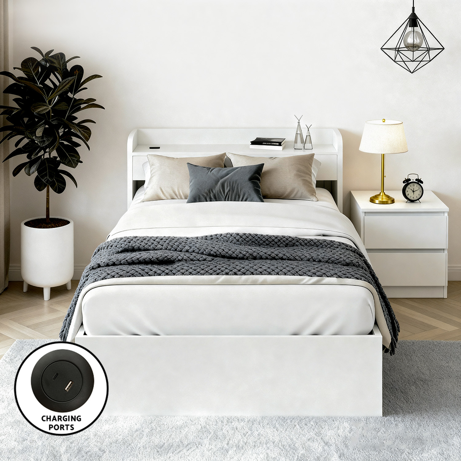 Artiss Aura Single Bed Frame and Bedside Table Set view 4