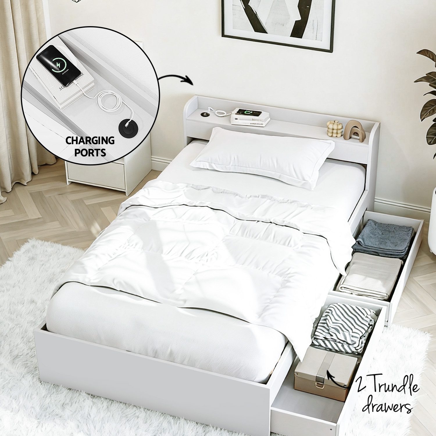 Artiss Aura Single Bed Frame and Bedside Table Set view 5