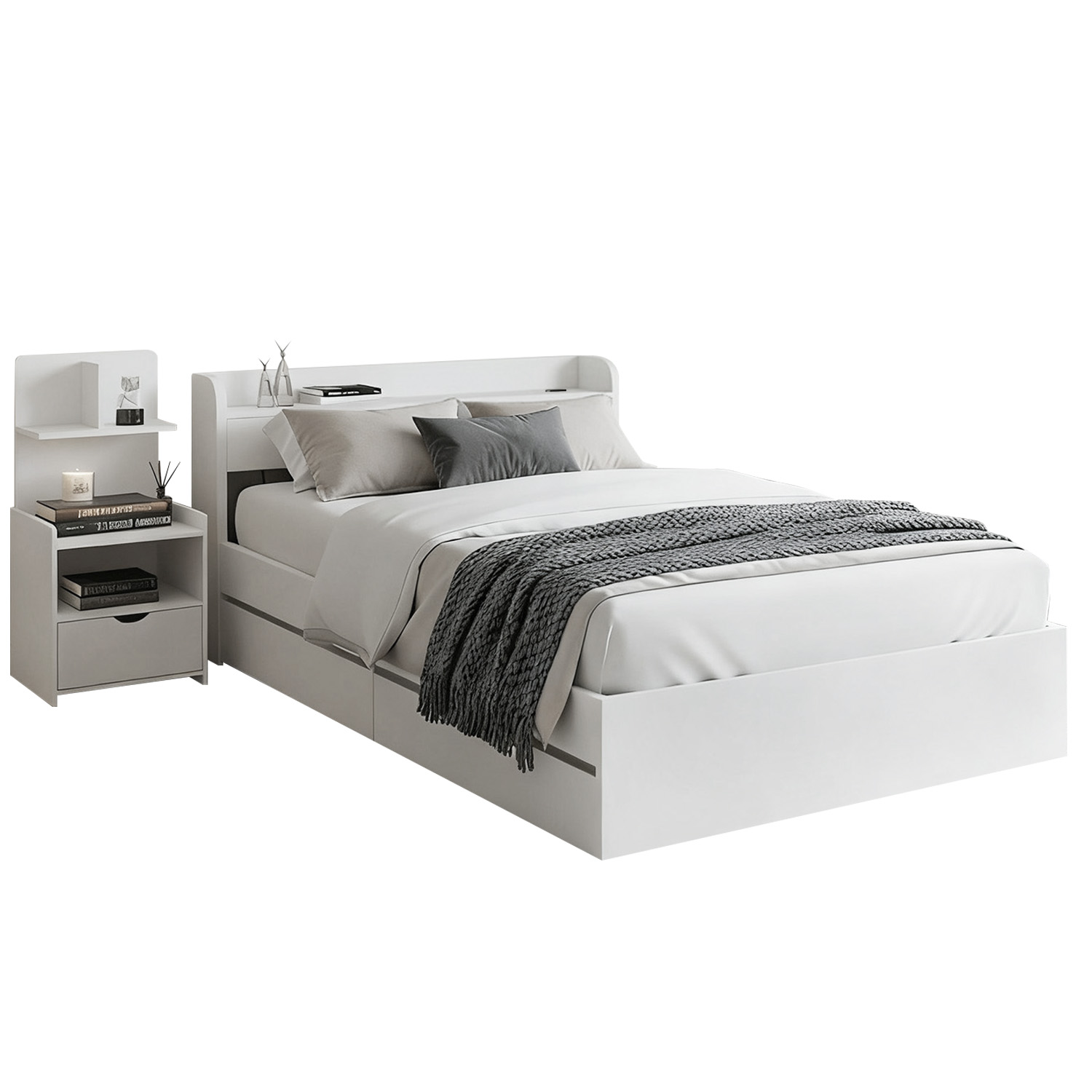 Artiss Aura Single Bed Frame with Charging Ports and Table