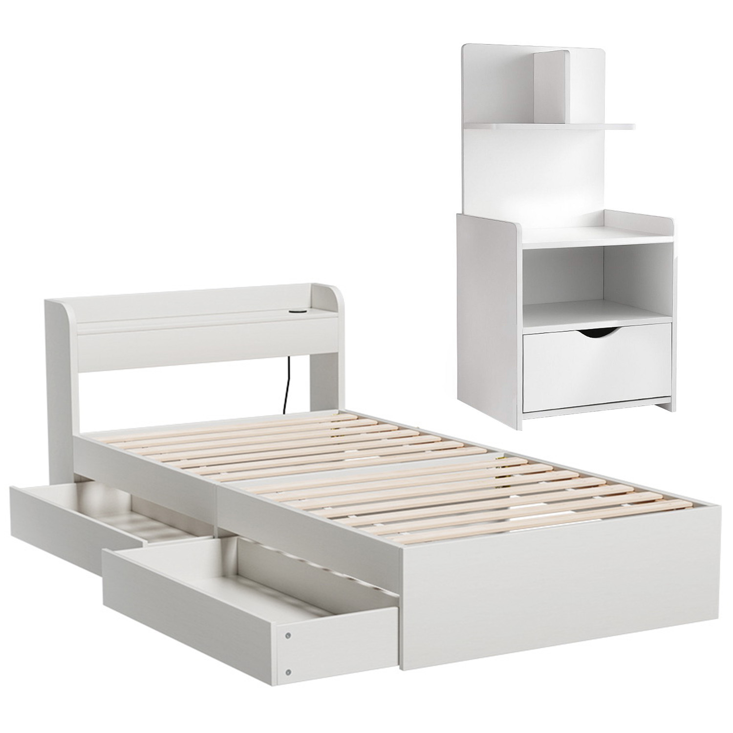 Artiss Aura Single Bed Frame with Charging Ports and Table view 3