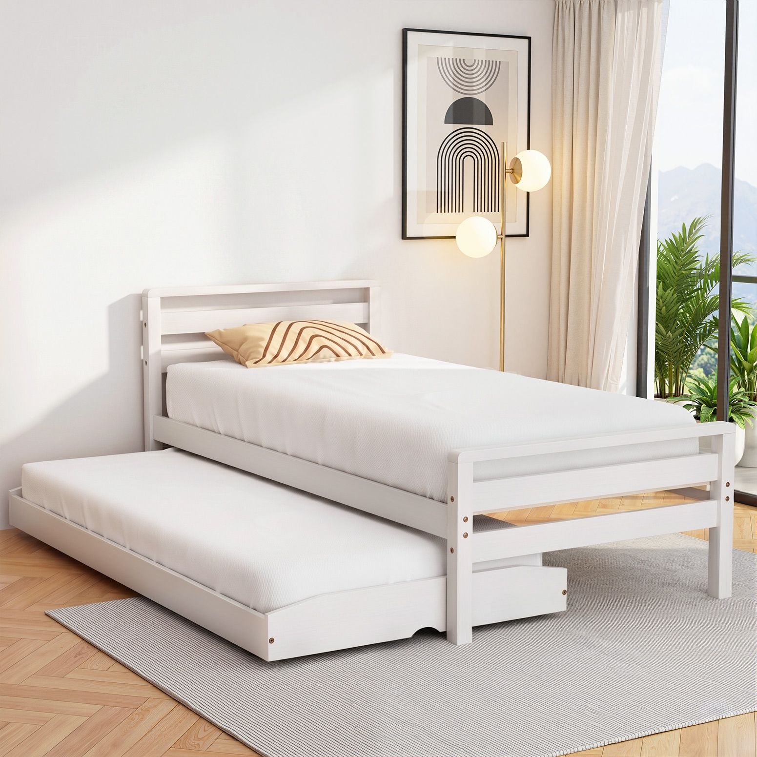 Artiss AVIS 2-in-1 Trundle Bed Frame, White