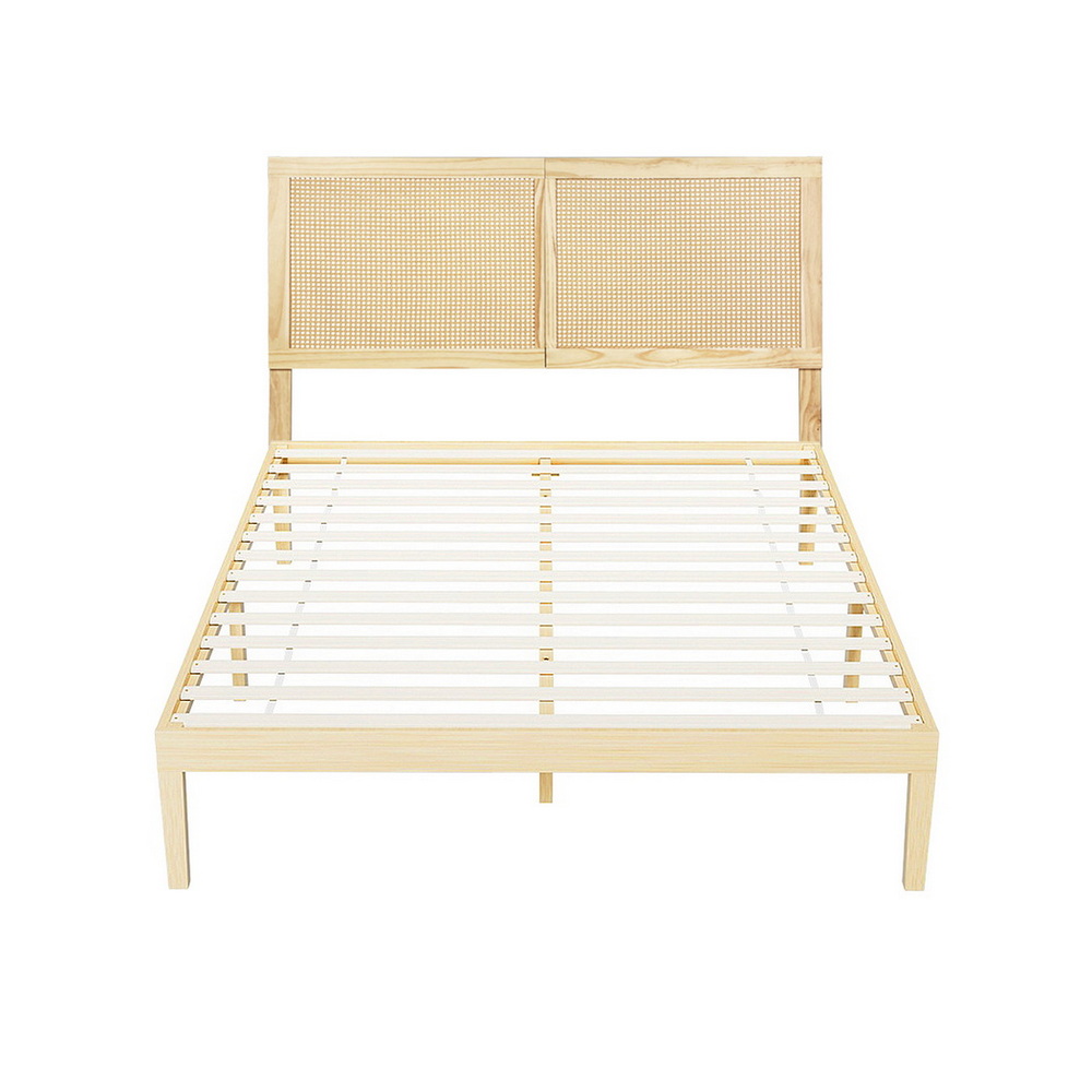 Artiss BRUNO Bed Frame with Rattan Headboard, Wooden