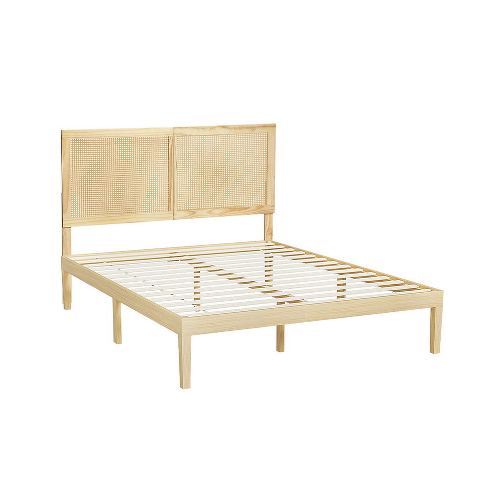 Artiss BRUNO Bed Frame with Rattan Headboard, Wooden view 2