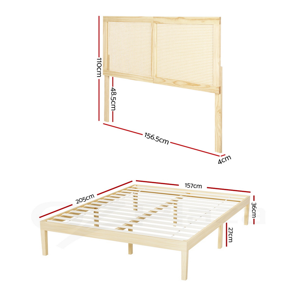 Artiss BRUNO Bed Frame with Rattan Headboard, Wooden view 3
