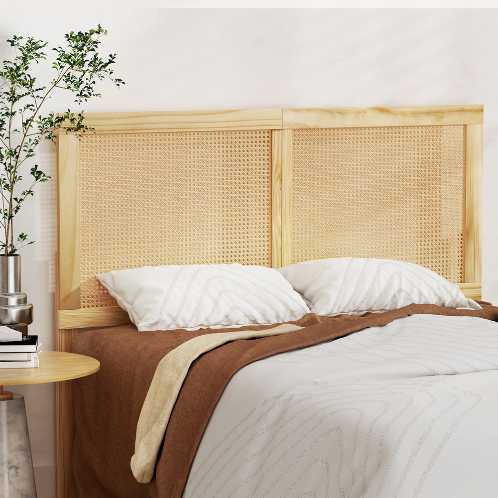 Artiss BRUNO Bed Frame with Rattan Headboard, Wooden view 5