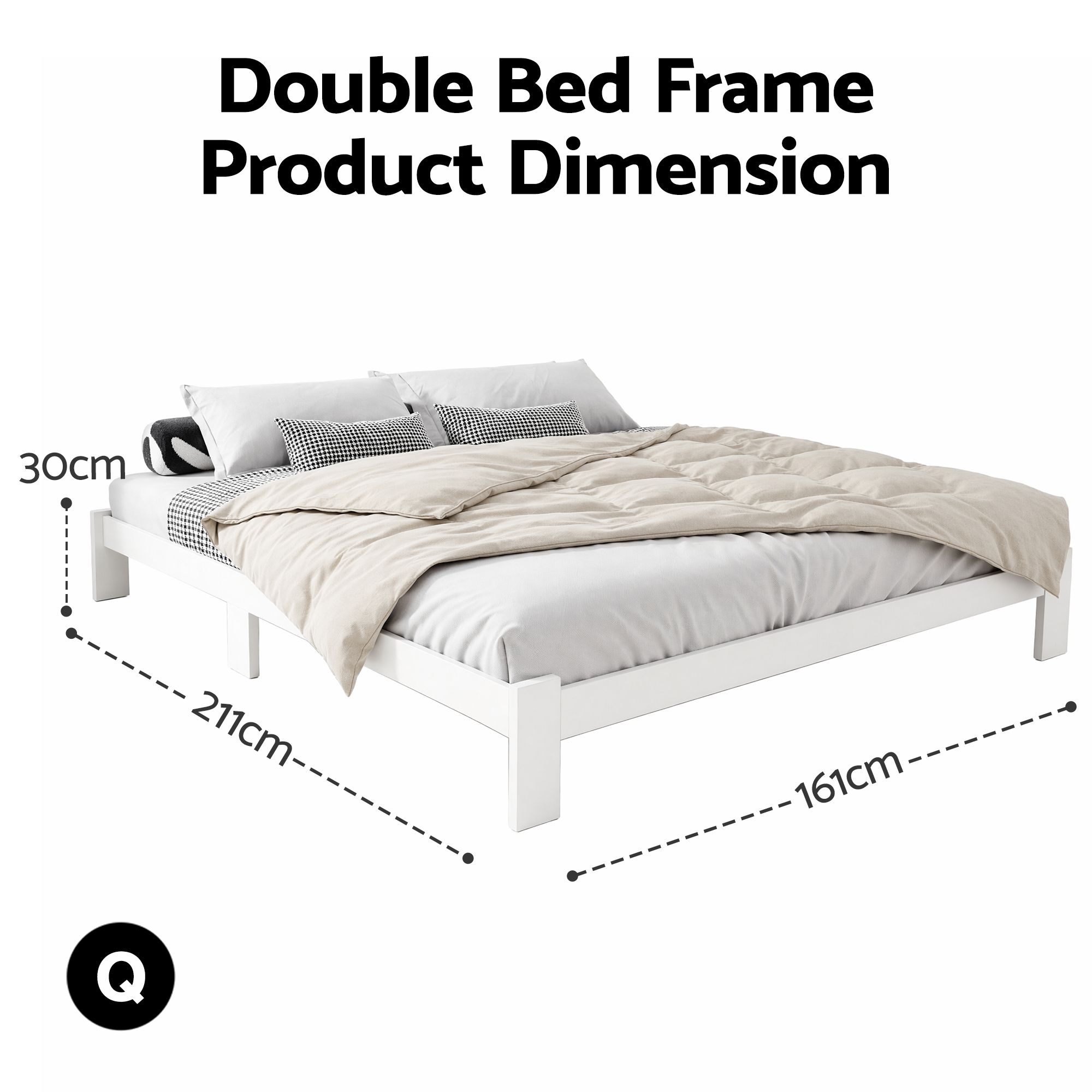 Artiss JADE Wooden Bed Frame, White view 2