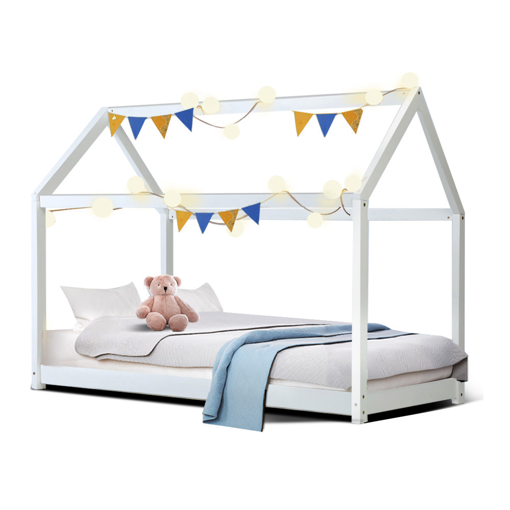 Artiss CASA Wooden Kids House Bed Frame, White