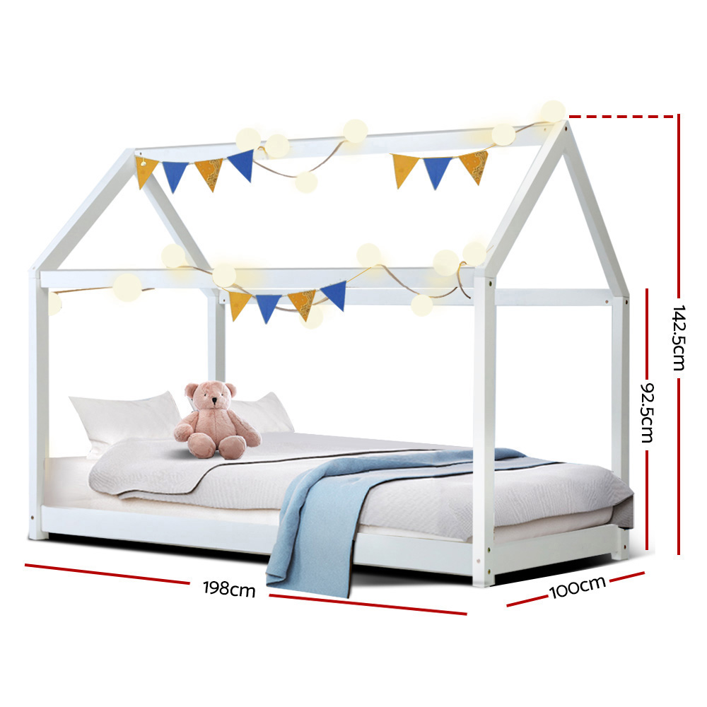 Artiss CASA Wooden Kids House Bed Frame, White view 3