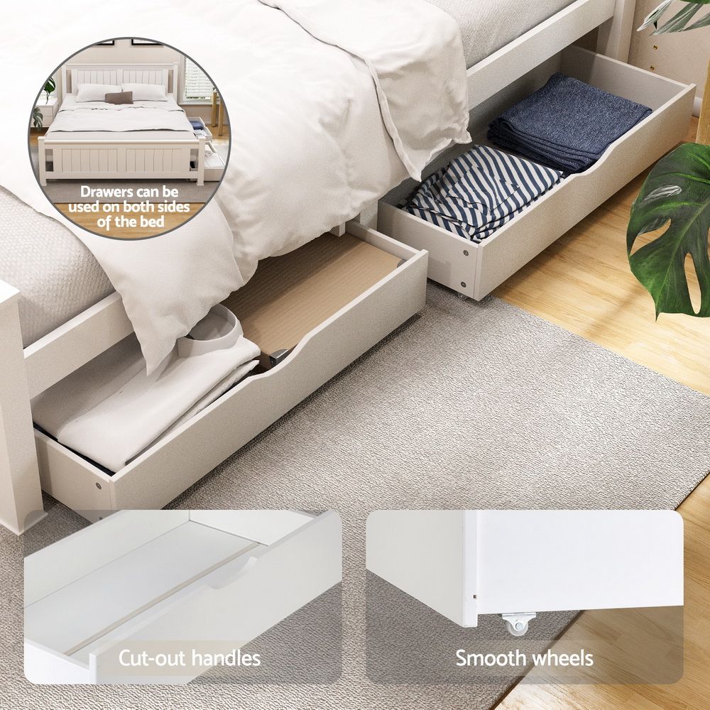 Artiss RIO Wooden Bed Frame with Storage Drawers, White view 3