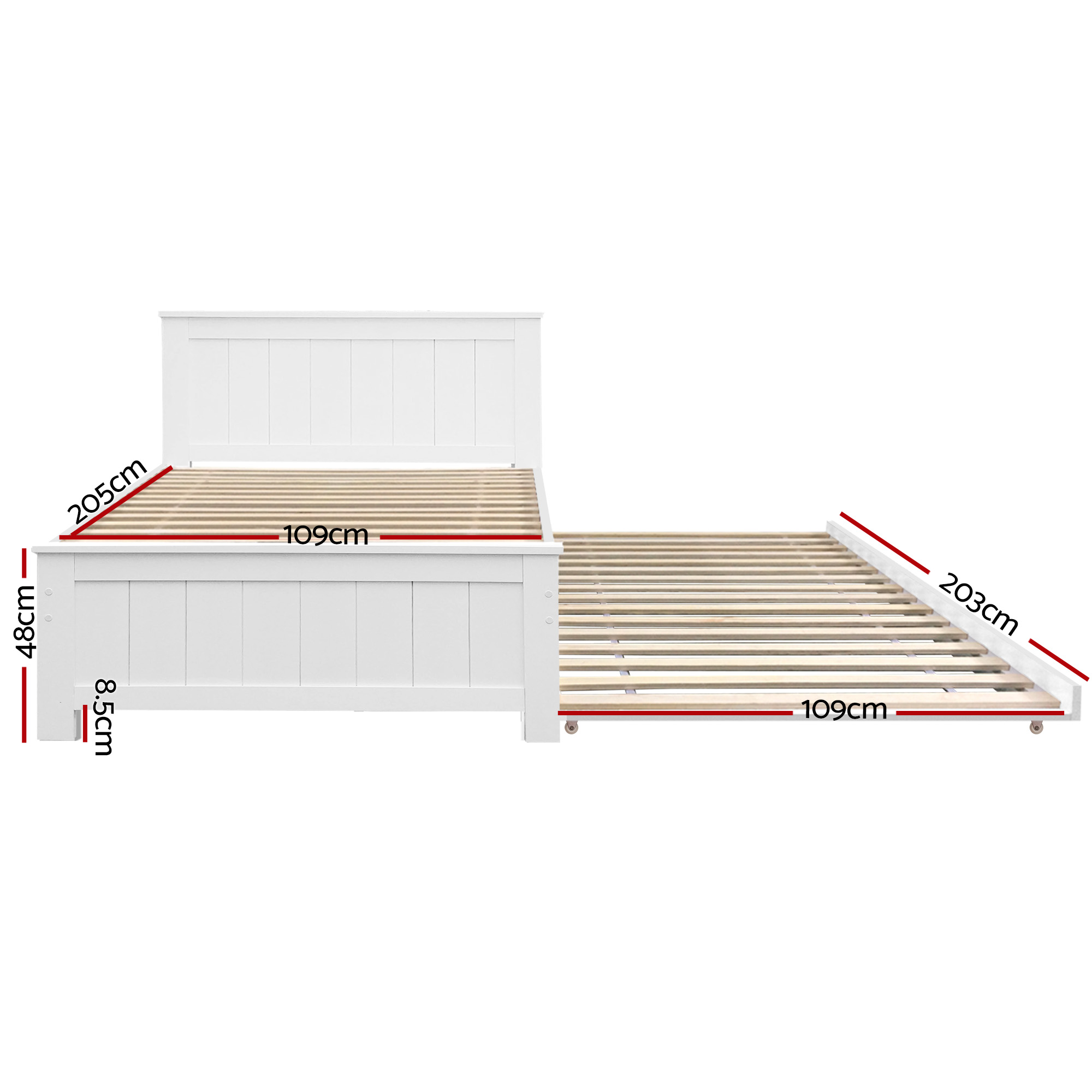 Artiss Elvis Wooden Trundle Bed Frame, White view 3