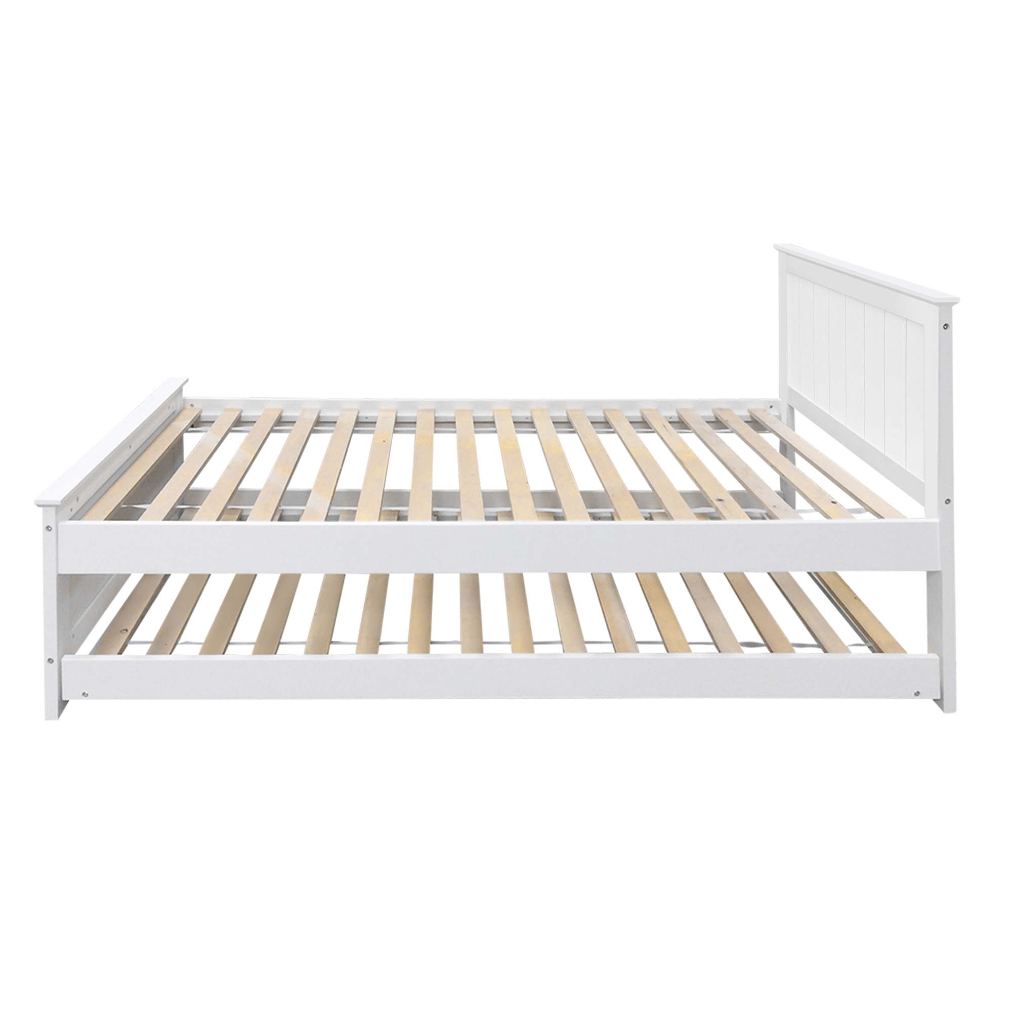 Artiss Elvis Wooden Trundle Bed Frame, White view 4