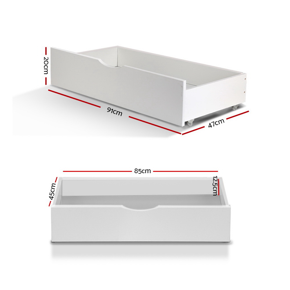 Artiss Set of 2 Storage Drawers Trundle White view 2