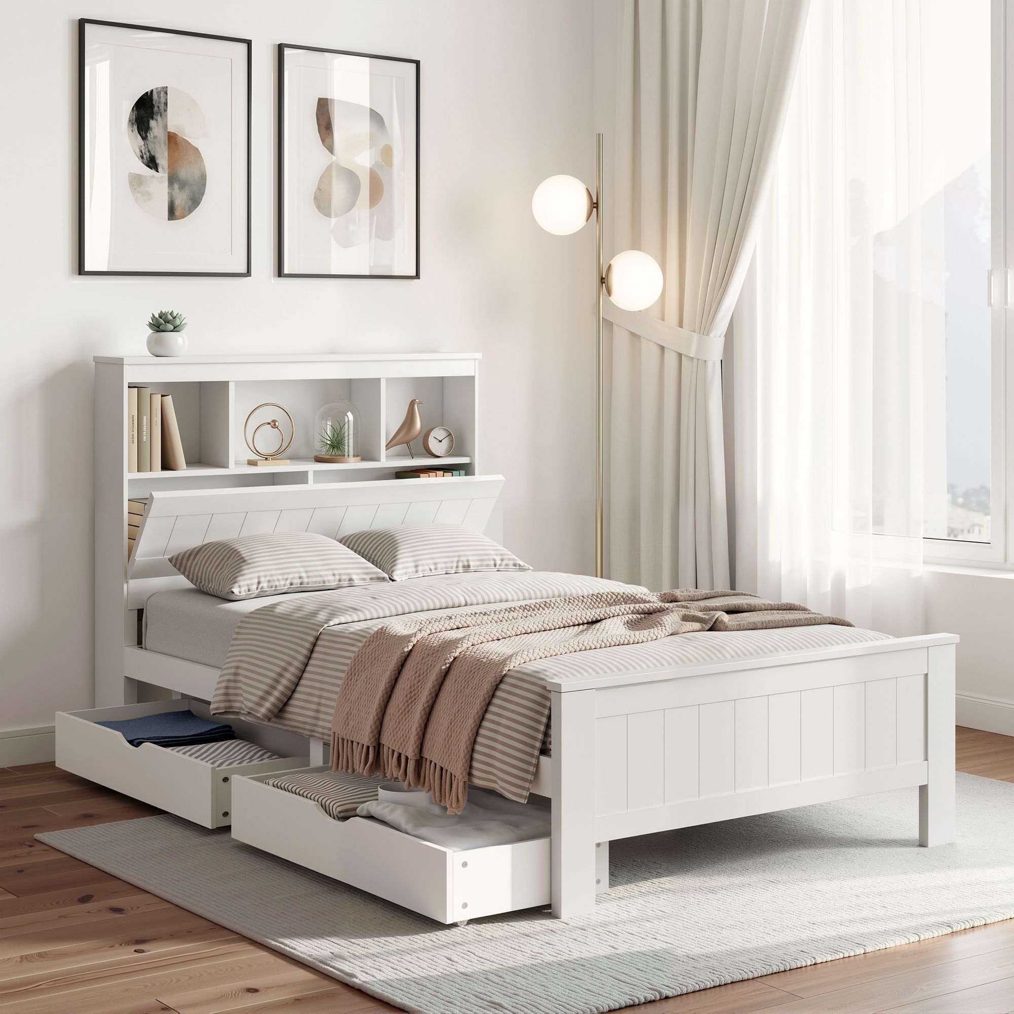 Artiss Conqueror Wooden Bed Frame, King Single, 2 Drawers