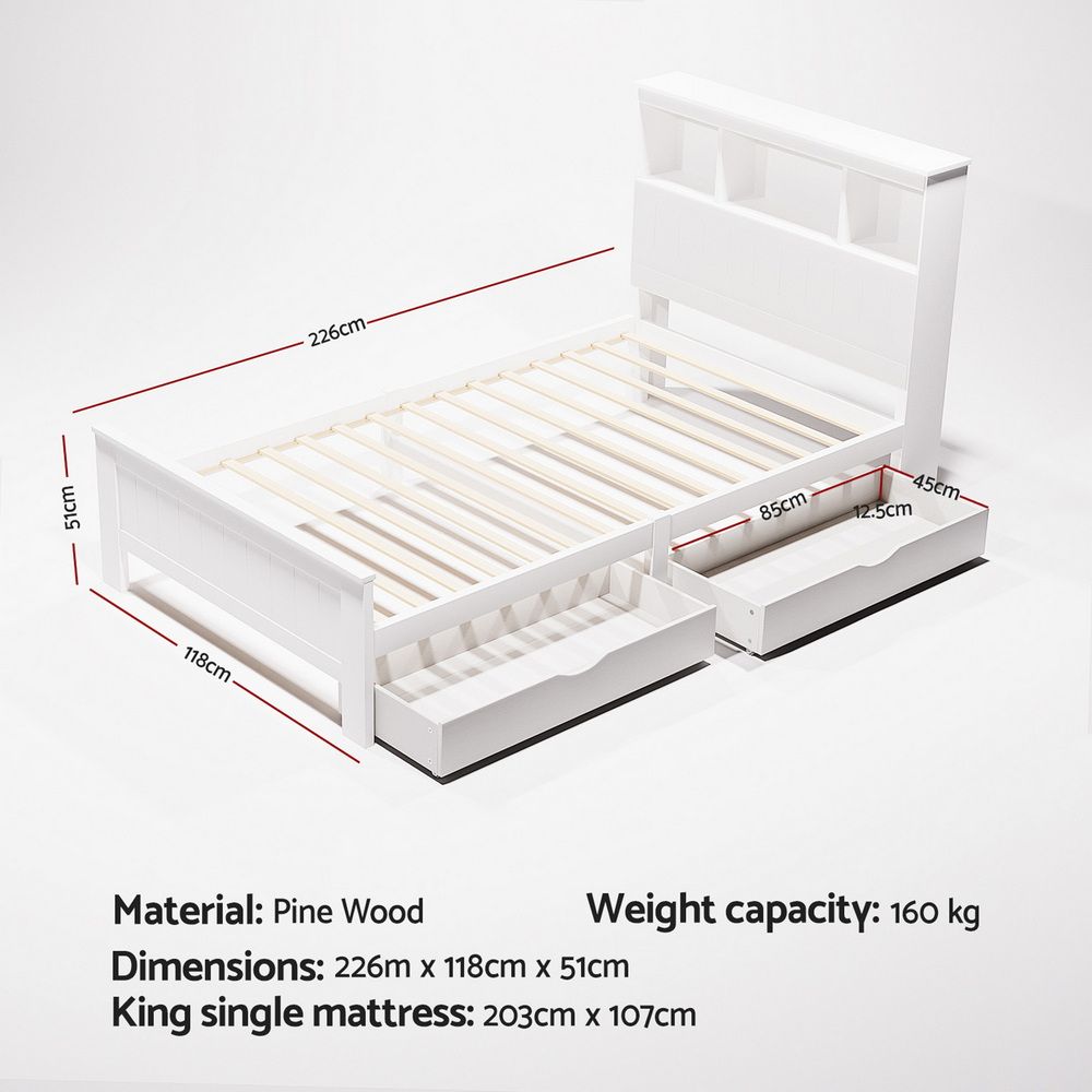 Artiss Conqueror Wooden Bed Frame, King Single, 2 Drawers view 2
