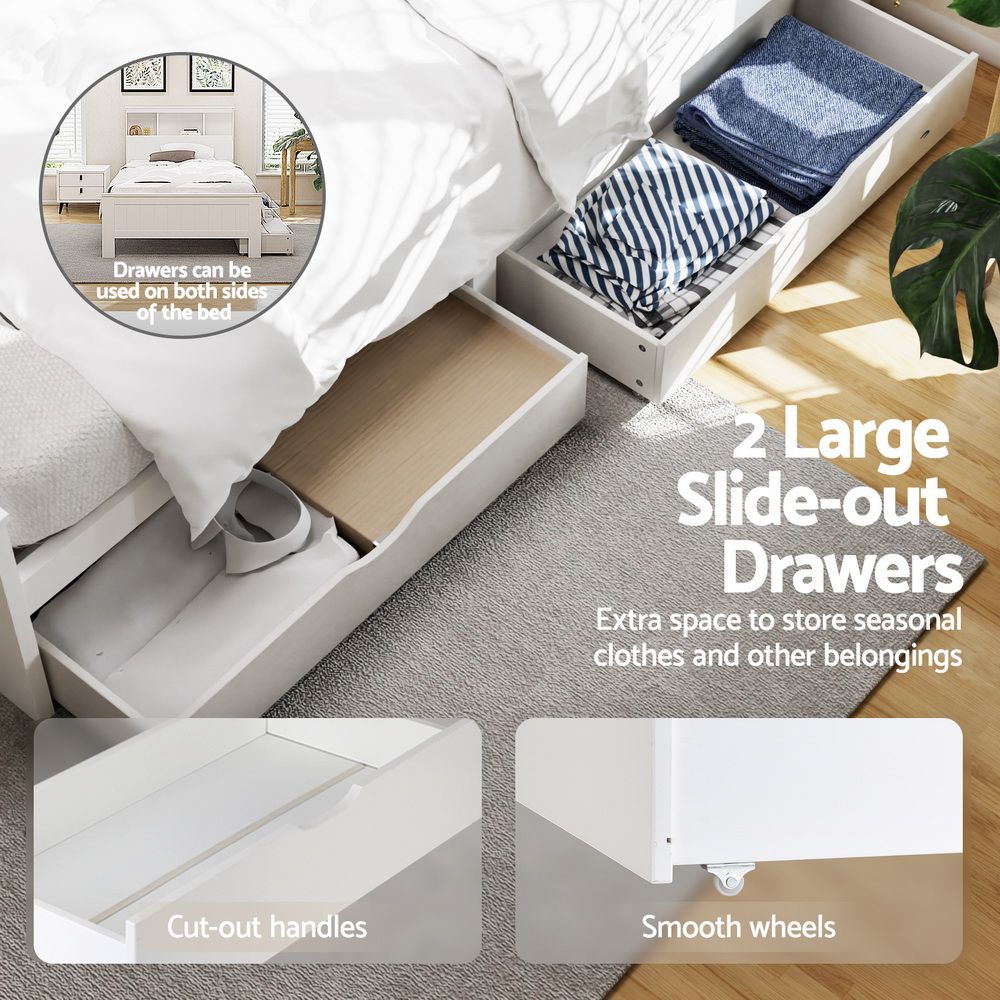 Artiss Conqueror Wooden Bed Frame, King Single, 2 Drawers view 3