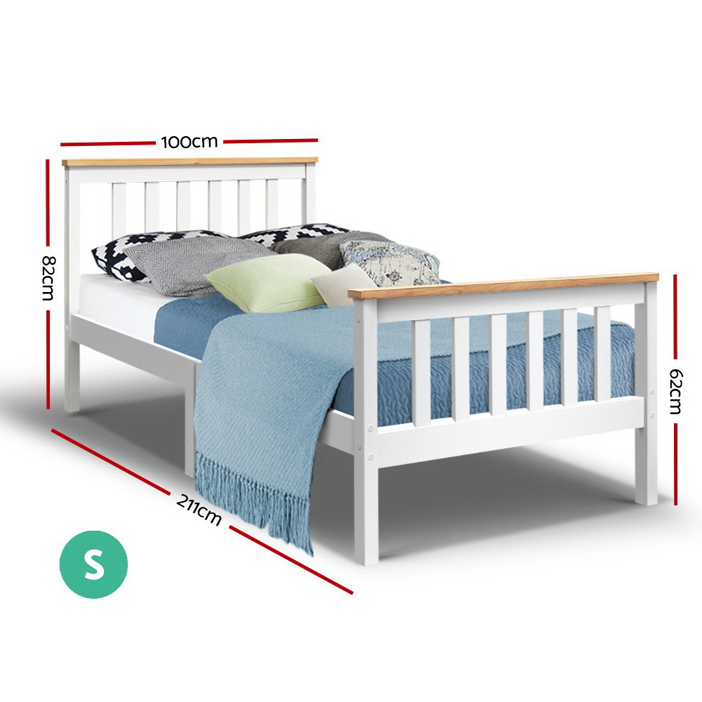 Artiss PONY Wooden Bed Frame, White view 2